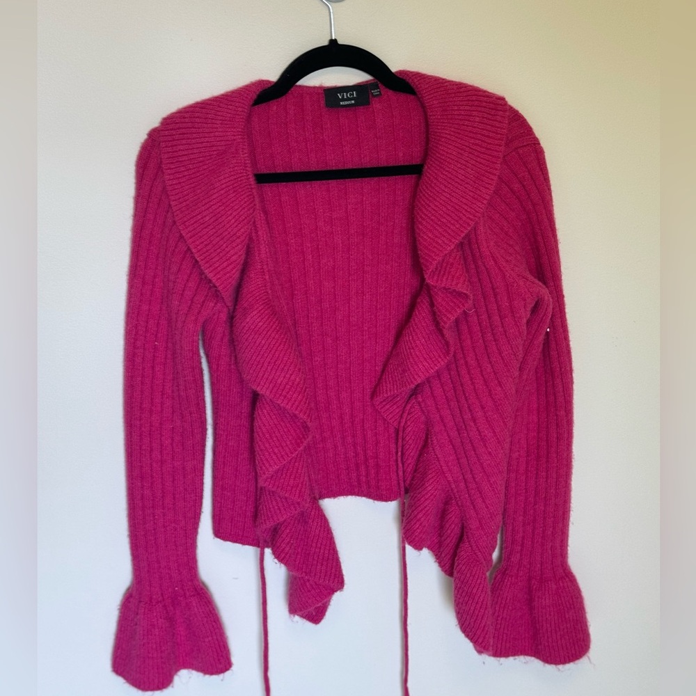 Vici Pink Ruffled Tie Front Sweater - Picture 8 of 8